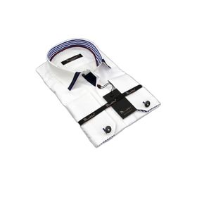 Dicotto Micro Lacivert Kombinli Kumaş Kol Düğmeli Slim Fit Beyaz Erkek Gömlek