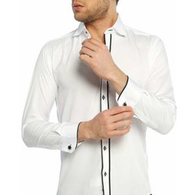 Dicotto Siyah Bieli Beyaz Ata Yaka Kol Düğmeli Slim Fit Smokin Gömlek
