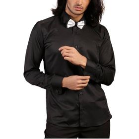 Dicotto Siyah Düz Ata Yaka Kol Düğmeli Slim Fit Smokin Gömlek