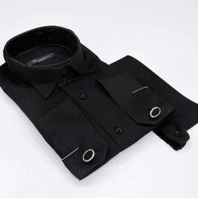 Dicotto Siyah Düz Ata Yaka Kol Düğmeli Slim Fit Smokin Gömlek