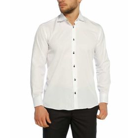Dicotto Siyah Taş Düğmeli Beyaz Ata Yaka Kol Düğmeli Slim Fit Gömlek