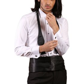 Dicotto Siyah Taş Düğmeli Beyaz Ata Yaka Kol Düğmeli Slim Fit Gömlek