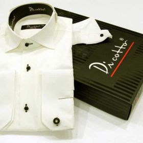 Dicotto Siyah Taş Düğmeli Krem Ata Yaka Kol Düğmeli Slim Fit Gömlek