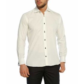Dicotto Siyah Taş Düğmeli Krem Ata Yaka Kol Düğmeli Slim Fit Gömlek