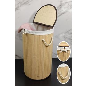 Digithome CL-6001-01 Naturel Yuvarlak Bambu Çamaşır Sepeti