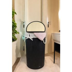 Digithome CL-6001-05 Yuvarlak Bambu Siyah Çamaşır Sepeti