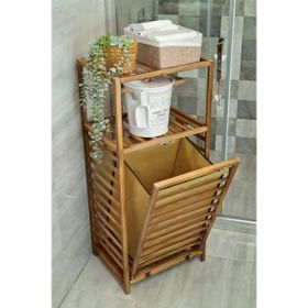 Digithome CVZ01 Ceviz Rengi Ahşap Kirli Sepetli Banyo Düzenleyici Raf