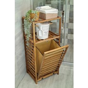 Digithome CVZ01 Ceviz Rengi Ahşap Kirli Sepetli Banyo Düzenleyici Raf