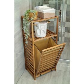 Digithome CVZ01 Ceviz Rengi Ahşap Kirli Sepetli Banyo Düzenleyici Raf