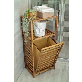 Digithome CVZ01 Ceviz Rengi Ahşap Kirli Sepetli Banyo Düzenleyici Raf