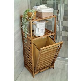 Digithome CVZ01 Ceviz Rengi Ahşap Kirli Sepetli Banyo Düzenleyici Raf