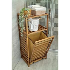 Digithome CVZ01 Ceviz Rengi Ahşap Kirli Sepetli Banyo Düzenleyici Raf