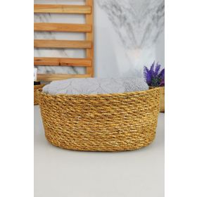Digithome PNL-PH22 S/3 C1-1-100 Oval Düzenleyici 24 cm Kahverengi Hasır Banyo ve Makyaj Organizer Sepeti