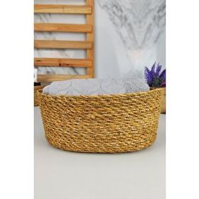 Digithome PNL-PH22 S/3 C1-1-100 Oval Düzenleyici 24 cm Kahverengi Hasır Banyo ve Makyaj Organizer Sepeti