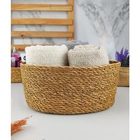 Digithome PNL-PH22 S/3 C1-1-100 Oval Düzenleyici 24 cm Kahverengi Hasır Banyo ve Makyaj Organizer Sepeti