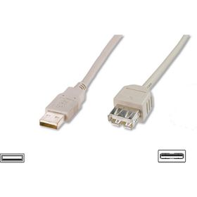 Digitus AK-300202-018-E 1.8 mt USB 2.0 to USB 2.0 Erkek-Dişi AWG28 UL Bej USB 2.0 Uzatma Kablosu