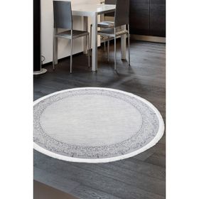Diji Dekor Dijital Saçaklı Yuvarlak Yıkanabilir Antialaerjik Gri 100x100 cm Dekoratif Halı