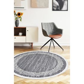 Diji Dekor Dijital Saçaklı Yuvarlak Yıkanabilir Antialaerjik Gri 100x100 cm Dekoratif Halı