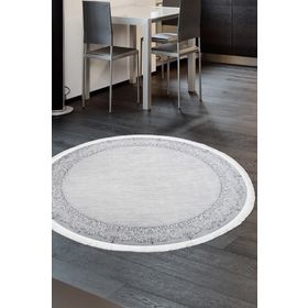 Diji Dekor Dijital Saçaklı Yuvarlak Yıkanabilir Antialaerjik Gri 120x120 cm Dekoratif Halı