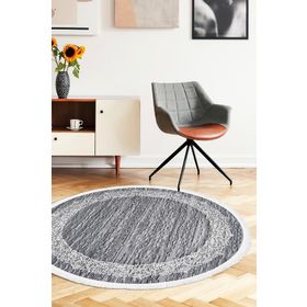 Diji Dekor Dijital Saçaklı Yuvarlak Yıkanabilir Antialaerjik Gri 120x120 cm Dekoratif Halı