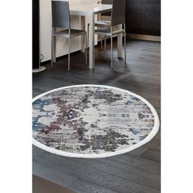 Diji Dekor Dijital Saçaklı Yuvarlak Yıkanabilir Antialaerjik Modern Mavi 80x80 cm Dekoratif Halı