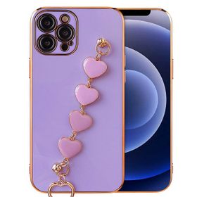 Dijitalindirim Ally iPhone 12 Pro Max 6.7 inç Kılıf Kalp Bileklik Tutuculu Lüx Silikon Askılı Kılıf