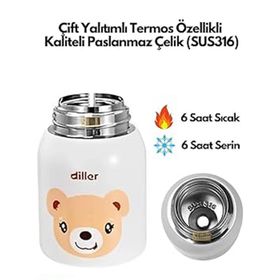 Diller 300 ml Kurbağa Sevimli Hayvanlar Peluş Kılıflı Boyun Askılı Çelik Termos