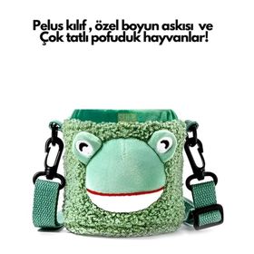 Diller 300 ml Kurbağa Sevimli Hayvanlar Peluş Kılıflı Boyun Askılı Çelik Termos