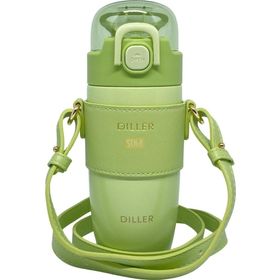 Diller 360 ML Moda Deri Kılıflı Pipetli Askılı Pastel Renkli Paslanmaz Çelik Termos