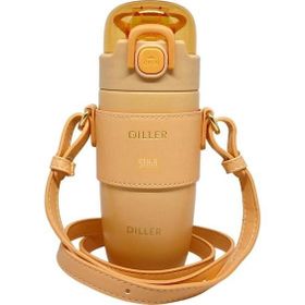 Diller 360 ML Moda Deri Kılıflı Pipetli Askılı Pastel Renkli Paslanmaz Çelik Termos