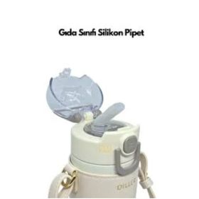 Diller 360 ml Turuncu Moda Deri Kılıflı Pipetli Askılı Pastel Renkli Paslanmaz Çelik Termos