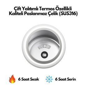 Diller 360 ml Turuncu Moda Deri Kılıflı Pipetli Askılı Pastel Renkli Paslanmaz Çelik Termos