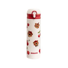 Diller 480 ML Bear Sevimli Hayvanlar Desenli Pipetli Kilitlenebilir Kapak Paslanmaz Çelik Termos