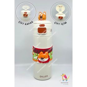 Diller 520 ml Sevimli Köpek Çift Kapaklı Çelik Termos