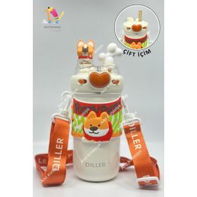 Diller 520 ml Sevimli Köpek Çift Kapaklı Çelik Termos