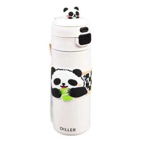 Diller 600 ml Sevimli Panda Çift Kapaklı Çelik Termos