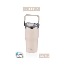 Diller 620 ml Krem Tek Kapak Çift Kullanım Pipetli Pipetsiz Taşıma Kulplu Termos