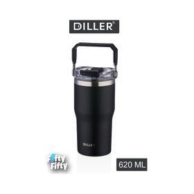 Diller 620 ml Siyah Tek Kapak Çift Kullanım Pipetli/Pipetsiz Taşıma Kulplu Termos