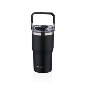 Diller 620 ml Siyah Tek Kapak Çift Kullanım Pipetli/Pipetsiz Taşıma Kulplu Termos