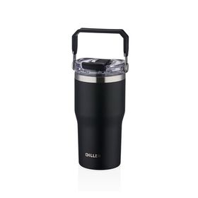 Diller 620 ml Siyah Tek Kapak Çift Kullanım Pipetli/Pipetsiz Taşıma Kulplu Termos
