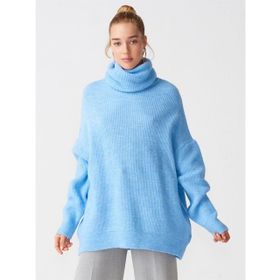 Dilvin 101A02268 Mavi Balıkçı Yaka Geniş Kadın Kazak