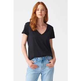 Dilvin 101A03470 Ekru V Yaka Basic Kadın T-shirt