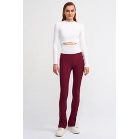 Dilvin 101A70385 Paçası Yırtmaçlı Ottoman Bordo Kadın Tayt