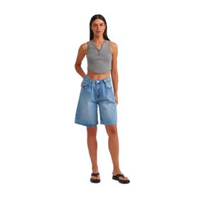 Dilvin 101A71671 Mavi Kadın Ayarlanabilir Kemerli Denim Şort