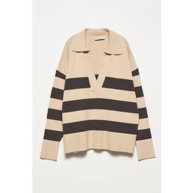 Dilvin 10325 Polo Yaka Çizgili Kadın Kazak