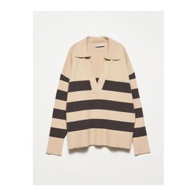 Dilvin 10325 Polo Yaka Çizgili Kadın Kazak