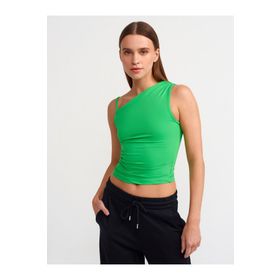 Dilvin 20861 Yeşil Asimetrik Büzgülü Top Bluz