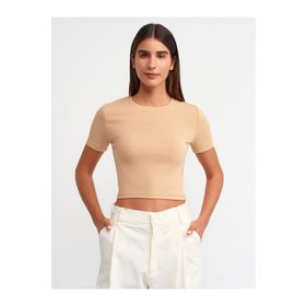 Dilvin 30124 Bej Crop T-shirt