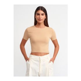 Dilvin 30124 Bej Crop T-shirt