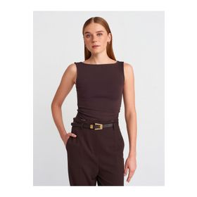 Dilvin 31548 Koyu Kahve Büzgülü Top T-shirt
